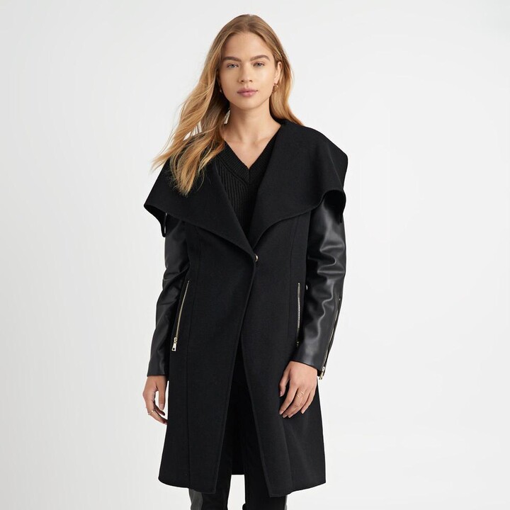 Wool Coat With Leather Sleeves | Shop the world's largest collection of  fashion | ShopStyle