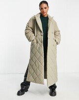 Thumbnail for your product : NA-KD double breasted quilted coat in light khaki