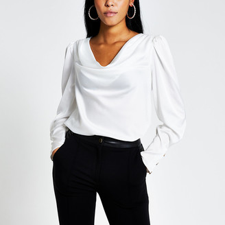 River Island White long sleeve cowl neck satin blouse - ShopStyle Clothes  and Shoes