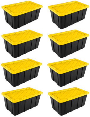 Sterilite 38 Gallon Industrial Stackable Storage Tote Lidded Containers, 8 Pack