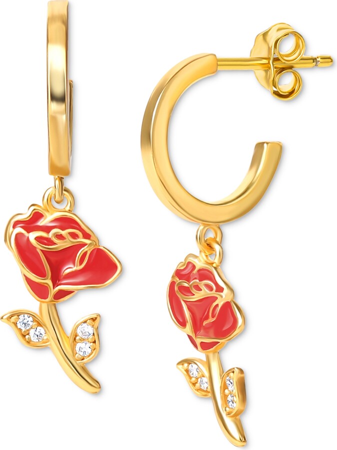 ディズニー レディース ピアス 18k In Gold Plated Over Cubic イヤリング Mismatch Zirconia Dangle Hoop Tinkerbell Gold Earrings アクセサリー Silver Moon Sterling