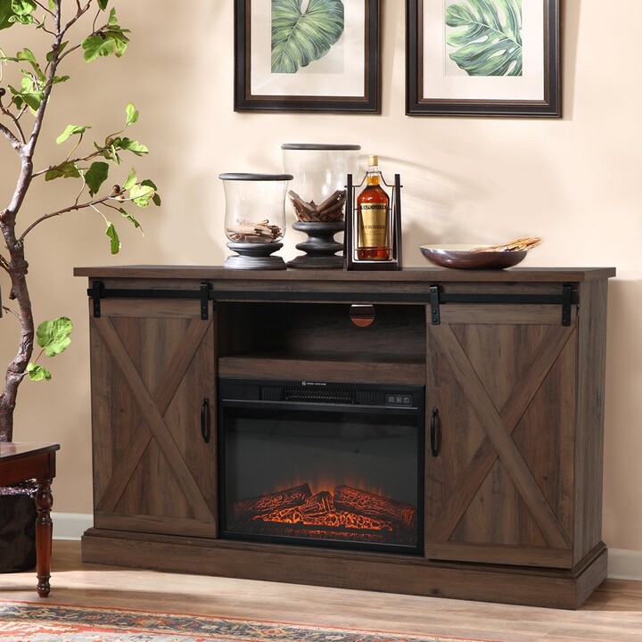 Double Barn Door Cabinet Tv Stand, Electric Fireplace With Sliding Barn Doors
