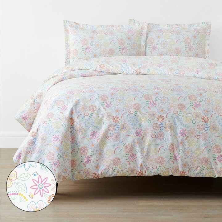 The Company Store Company Kids White Multi Floral Dream Organic Cotton Percale Twin/Twin XL Duvet Cover Set