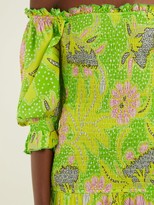 Thumbnail for your product : Rhode Resort Eva Off-the-shoulder Smocked-cotton Dress - Green Multi