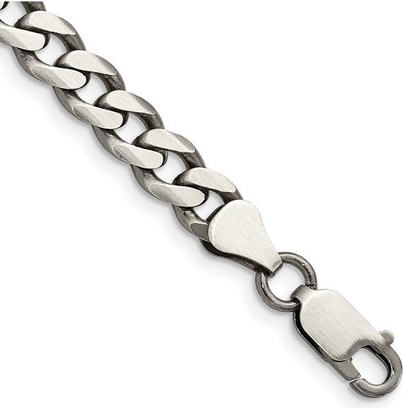 Black Bow Jewelry Co. BlackBowJewelryMen's7mmSterlingSilverSolidAntiquedCurbChainNecklace18Inch