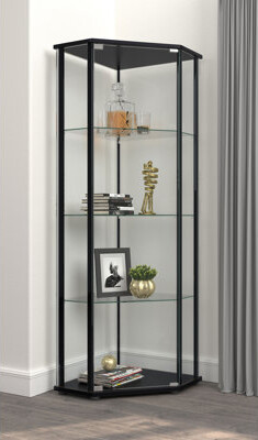 Ebern Designs Zenobia 4-shelf Curio Cabinet Display Case Black