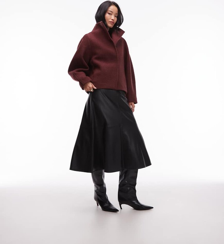 And other stories & wool mock neck short jacket in burgundy dark red