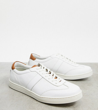 wide fit white leather trainers
