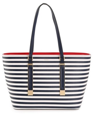 navy and white striped beach bag