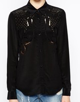 Thumbnail for your product : Love Moschino Long Sleeve Silk Shirt with Stud and Embellished Detail