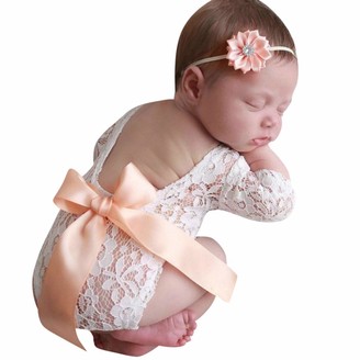 Infant Baby Girls Sleeveless Floral Lace Backless Romper Bodysuit Dress+Headband
