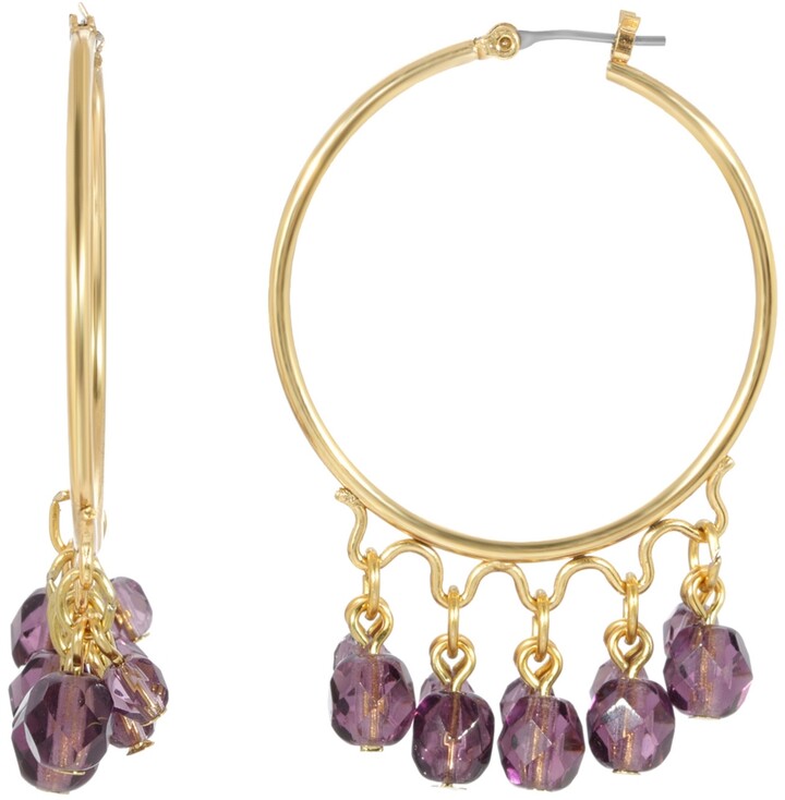 Goldtone Purple Acrylic & Crystal Bead Pierced Earrings C3 