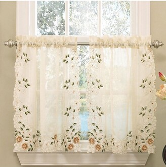 Sweet Home Collections Sweet Home Collection | Rosemary Linen Embroidered Kitchen Curtains, 36" Tier & Valance Set, Linen