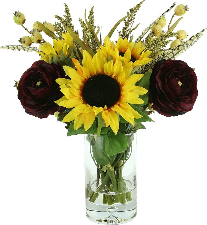Creative Displays Sunflower And Ranunculus Fall Arrangement In A Glass ...