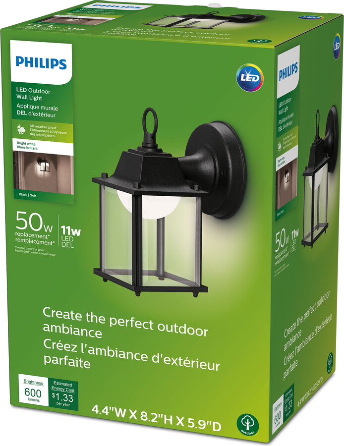 Philips Lighting LED Master Philips LED 50-Watt Outdoor Weather Resistant Square Wall Lantern, Bright White, Dimmable (1-Pack), Corded Electric