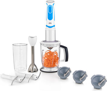 Braun MultiQuick Spiralizer and Hand Blender with 3 Spiralizing Blades, Blending Wand, 5-Cup Chopper, and Blender