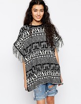 Thumbnail for your product : ASOS Knitted Poncho In Mono Pattern With Fringing