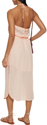Vix Paula Hermanny Thai Belted Embellished Linen-blend Halterneck Midi Dress