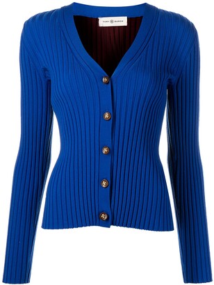 Ribbed-Knit Button-Up Cardigan