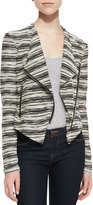 Thumbnail for your product : Neiman Marcus Cusp by Slub French Terry Striped Asymmetric Zip Jacket, Oatmeal/Black