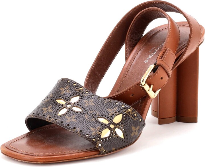 Louis Vuitton Women's Silhouette Heeled Sandals Leather with Monogram Canvas