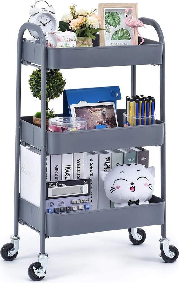 Howcool 3 Tier Rolling Cart, No Screw Metal Utility Cart, Easy Assemble