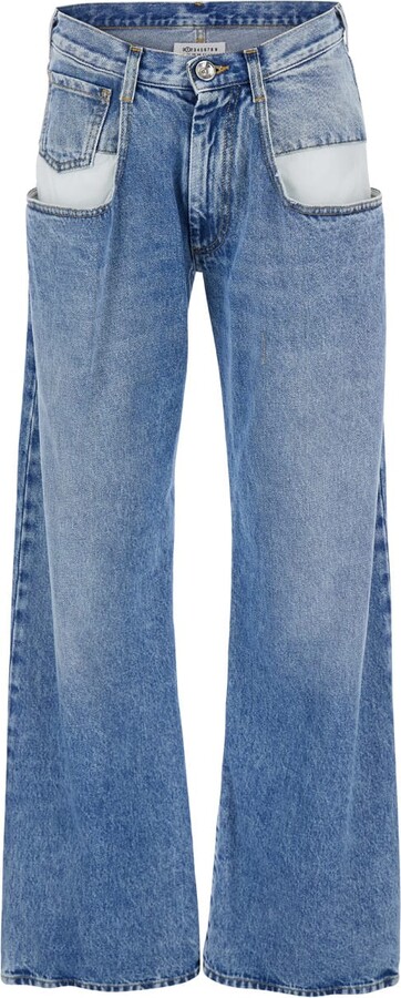 Light Blue Five-pocket Jeans With Bleach Effect In Cotton Denim Woman