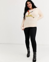 Thumbnail for your product : Brave Soul Plus feather yarn jumper with sequins and pom poms