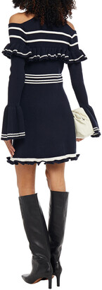 Self-Portrait Cold-shoulder Ruffled Striped Cotton-blend Mini Dress