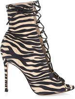 Thumbnail for your product : Gianvito Rossi Lenoir Lace-Up Zebra-Stripe Leather Peep-Toe Booties
