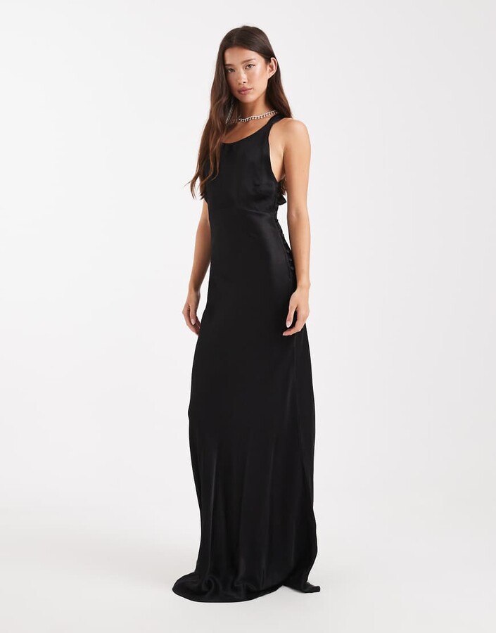 Maids To Measure Bridesmaid high neck maxi dress with tie back in black