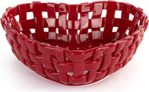 DEMDACO Red Ceramic Heart Bread Basket With Towel