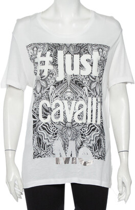 Just Cavalli White Logo Printed Cotton Roundneck T-Shirt L