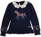 Thumbnail for your product : Ralph Lauren Intarsia-Knit Horse Peplum Sweater, 2T-3T