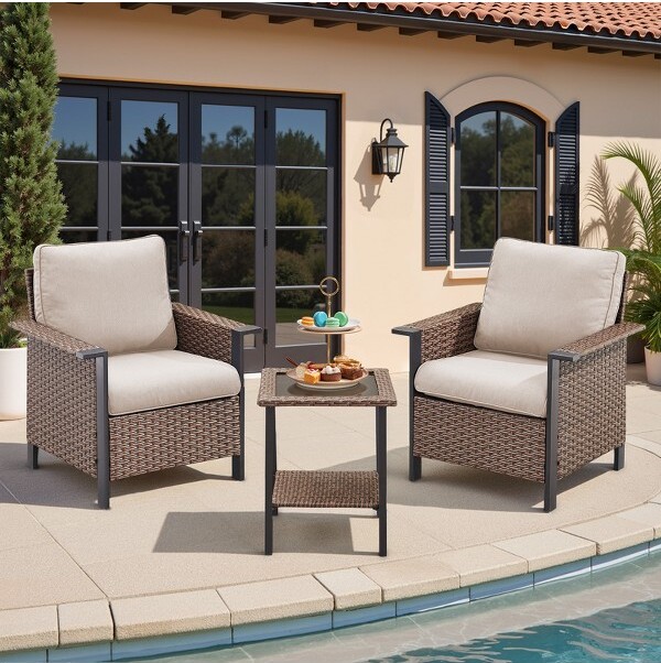 Gymojoy3-PiecePatioFurnitureSetwithThickCushionsHighBackOutdoorArmChairsandTableAll-WeatherConversationSetforPorchDeckBalcony