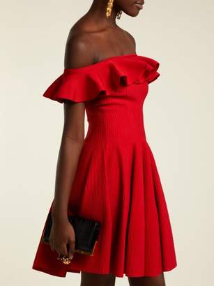 Alexander McQueen Ruffled Off The Shoulder Dress - Womens - Red