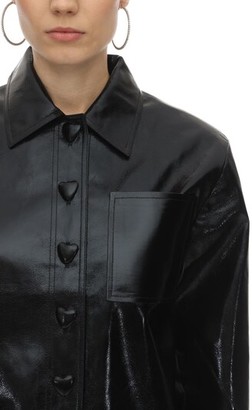 George Keburia Heart Button Faux Leather Shirt