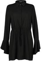 Thumbnail for your product : boohoo Drawcord Waist Fluted Sleeve Shirt Dress