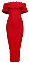 Thumbnail for your product : UONBOX Womens Fluted Mid-Calf Off Shoulder Party Bodycon Bandage Dress with Back Split