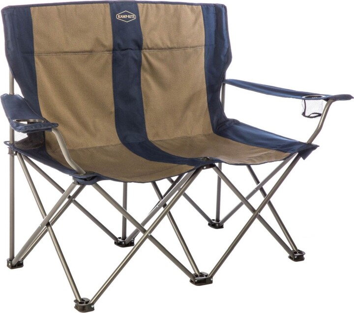 Kamp-Rite Portable Folding Outdoor Double Camping Lawn Beach Chair, Navy/Tan - Navy/Tan