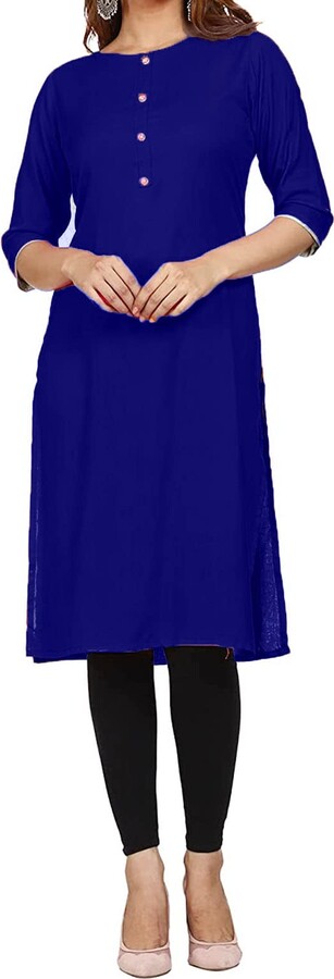 Generic Long Indian Kurtis for Women Kurti Tunic Tops for Women Kurta  Design Girls Rayon Design Traditional Dress Party Wear Casual Color- Blue  (42") - ShopStyle