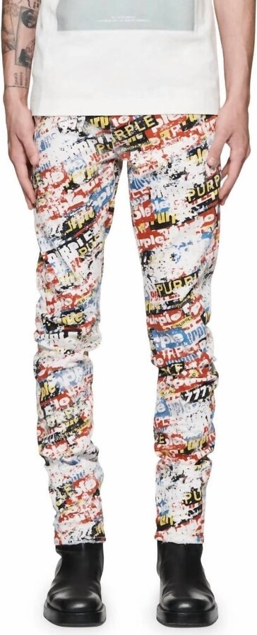 Purple Brand Stickers Denim Skinny Jeans In All Over Paint