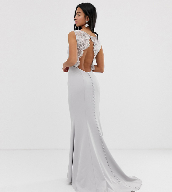 Jarlo Petite maxi dress with lace open back and train in silver gray -  ShopStyle