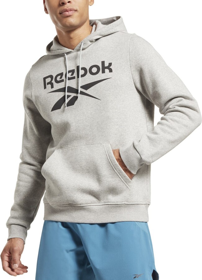 Reebok Men's Identity Classic-Fit Stacked Logo-Print Fleece Hoodie - Mgh /  Blk - ShopStyle