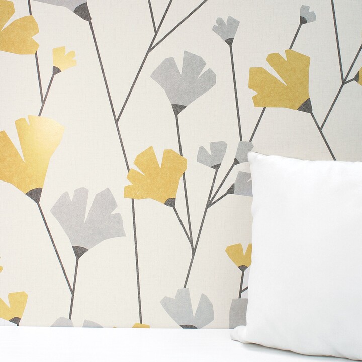 Crown Wallpaper Scandi Floral Mustard Wallpaper Yellow/Grey/White
