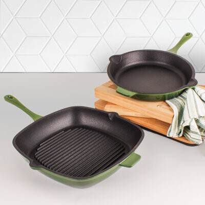 Berghoff Neo 2Pc Cast Iron Cookware Set with Fry Pan and Grill Pan Set