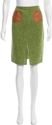 Christian Dior Leather-Paneled Knee-Length Skirt