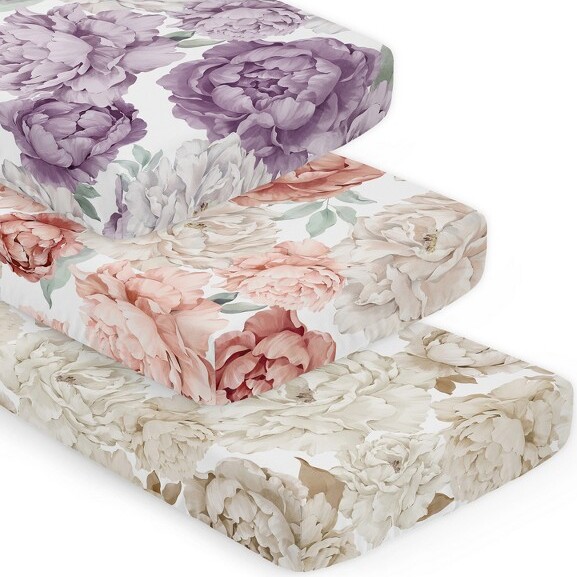 Sweet Jojo Designs SweetJojoDesignsGirlFittedCribSheetsPeonyFloralGardenLavenderPurple,PinkandTaupe3pc