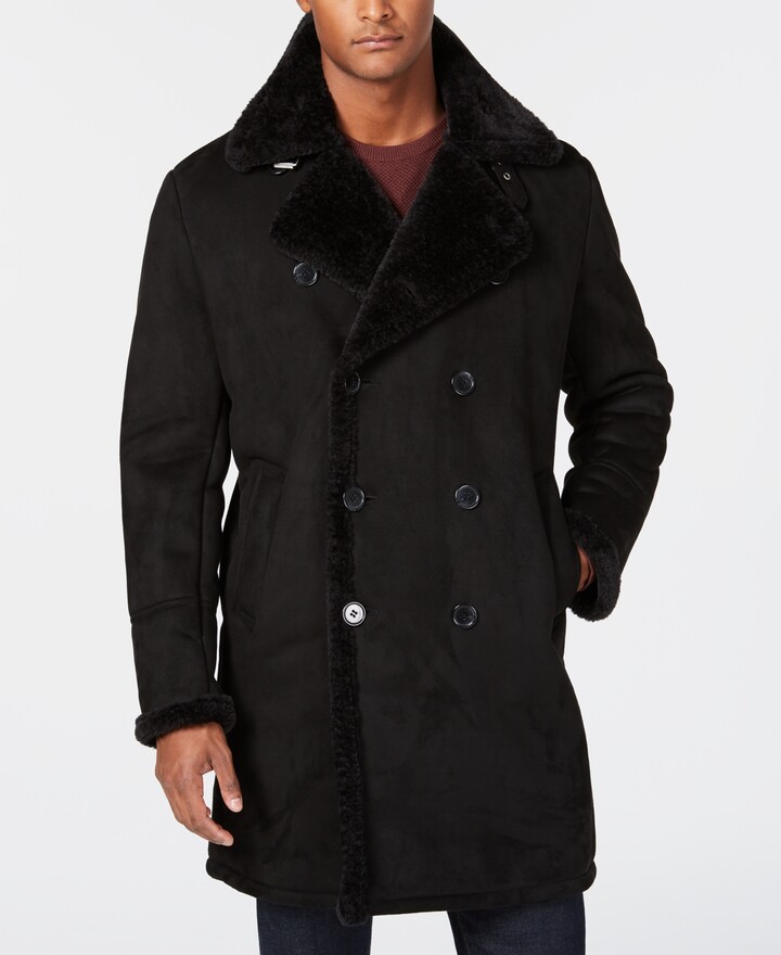 GUESS Men's Shearling Look Jacket, Brown Leaf at  Men's Clothing store