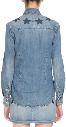Givenchy Star-Print Denim Button-Down Shirt, Blue